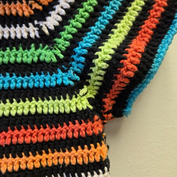 Vintage Prima Bella Hand-Crocheted Striped Rainbow Boho Top M - Picture 4 of 9